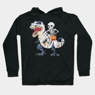 Skeleton Riding T-Rex Funny Halloween Hoodie